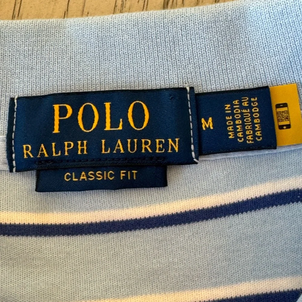 Polo Ralph Lauren classic fit soft Light Blue Striped polo shirt men’s medium - Picture 6 of 7